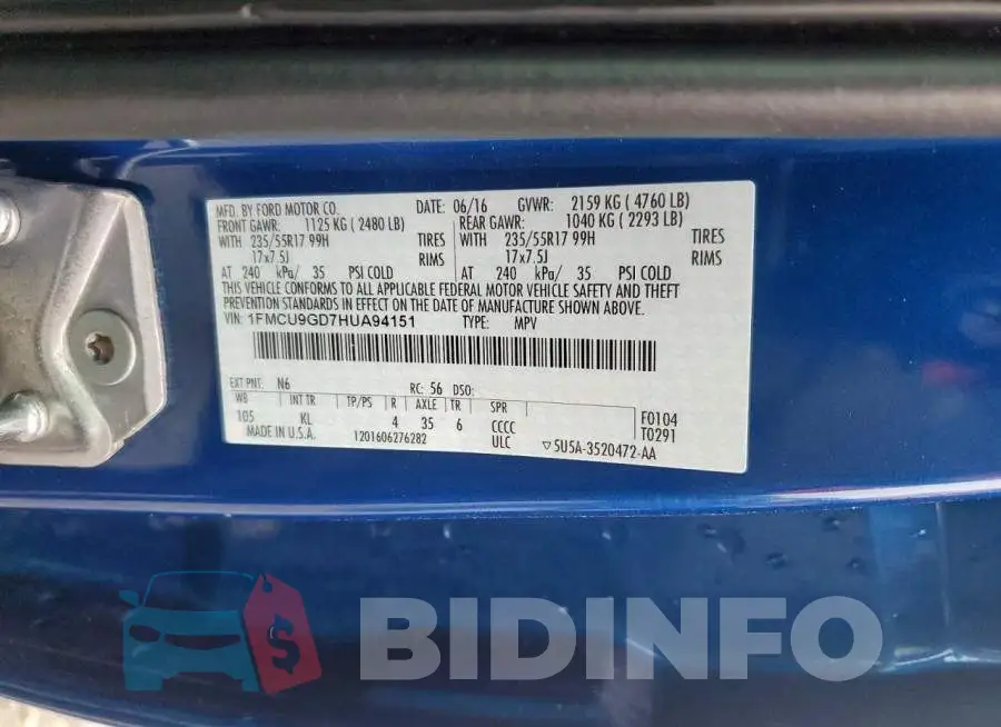 1FMCU9GD7HUA94151 Photo# 13