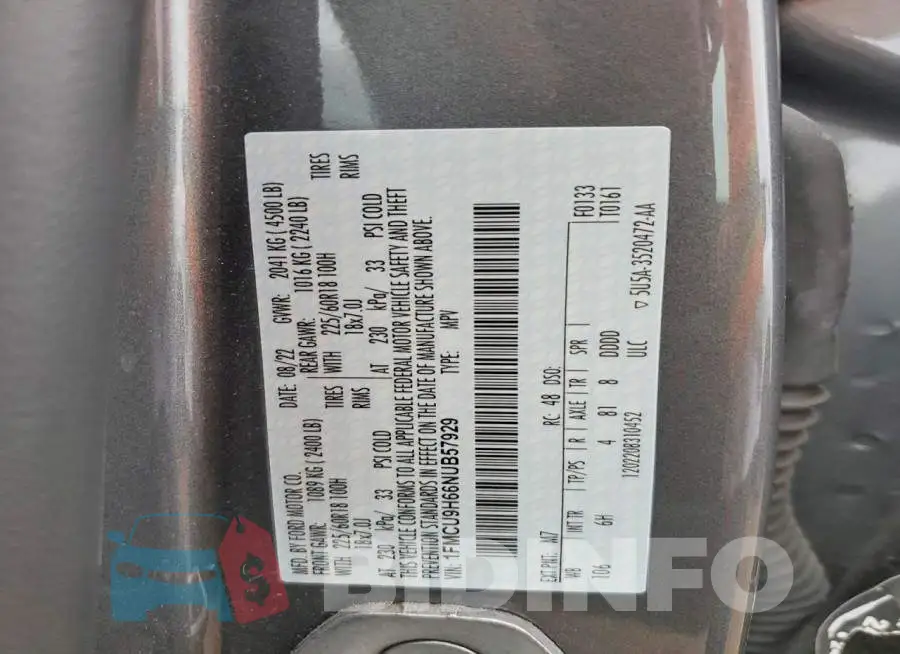 1FMCU9H66NUB57929 Photo# 13