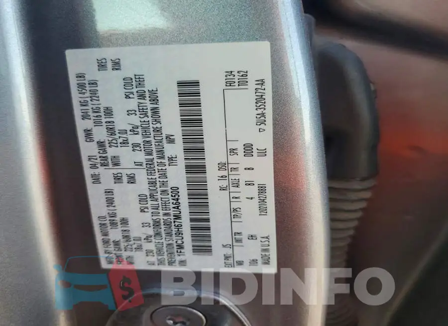 1FMCU9H67MUA64500 Photo# 13