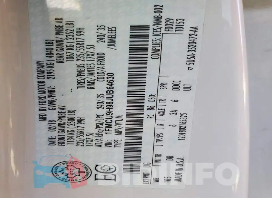 1FMCU9H98JUB64630 Photo# 13