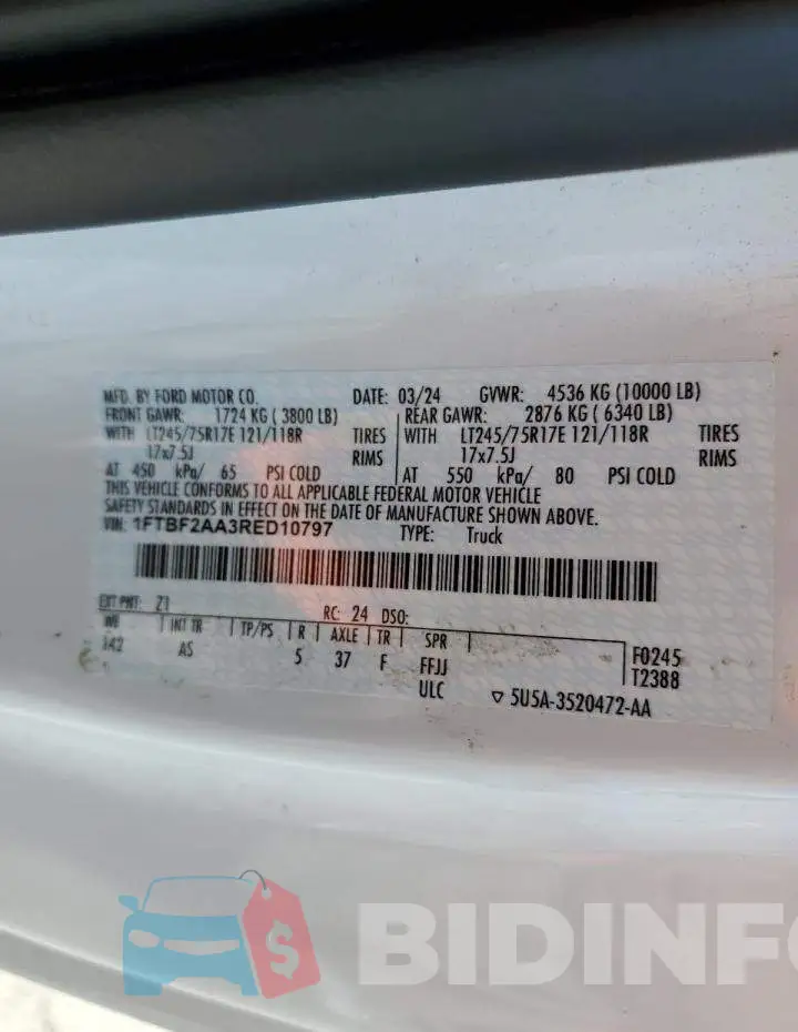 1FTBF2AA3RED10797 Photo# 12
