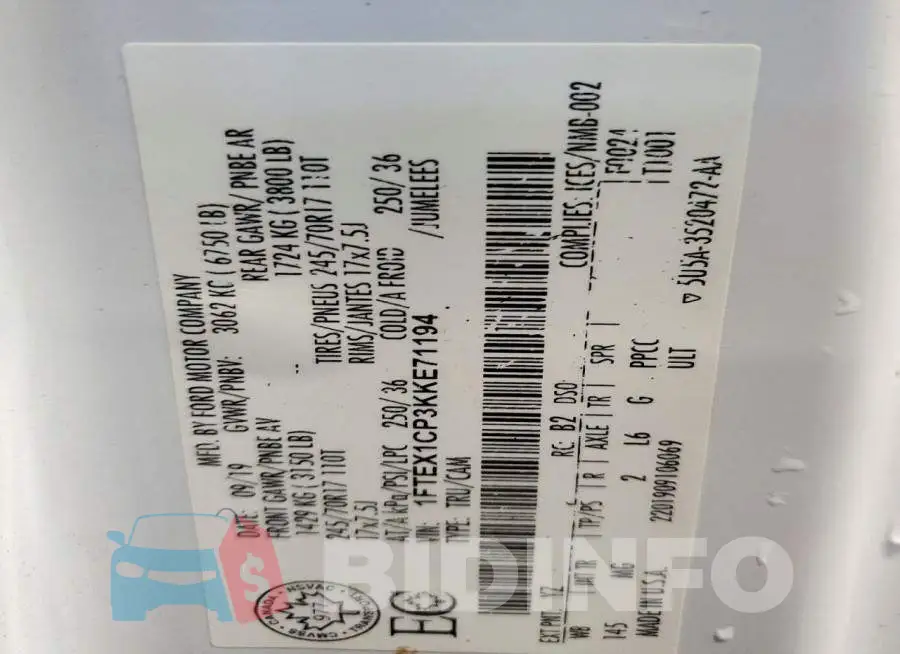 1FTEX1CP3KKE71194 Photo# 12