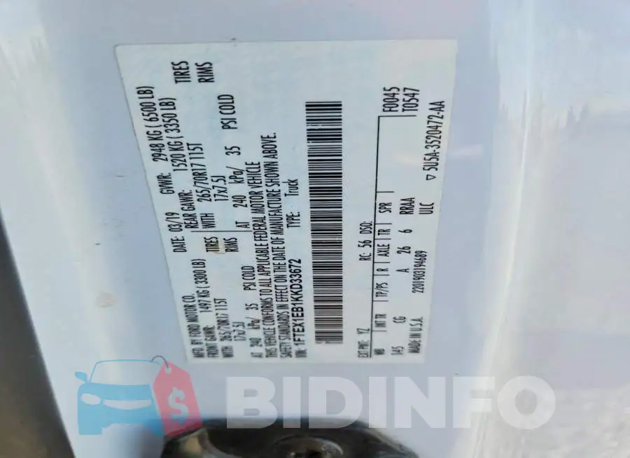 1FTEX1EB1KKD33672 Photo# 12