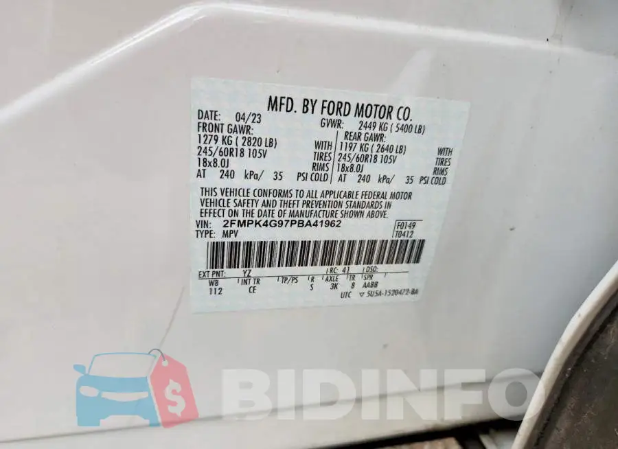 2FMPK4G97PBA41962 Photo# 12