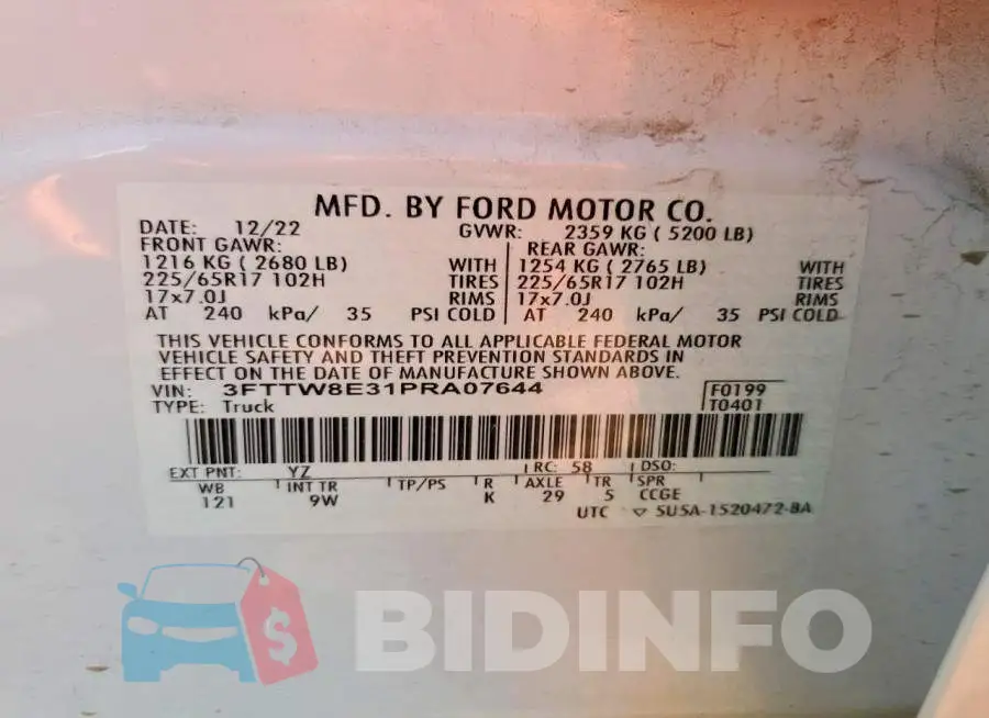 3FTTW8E31PRA07644 Photo# 12