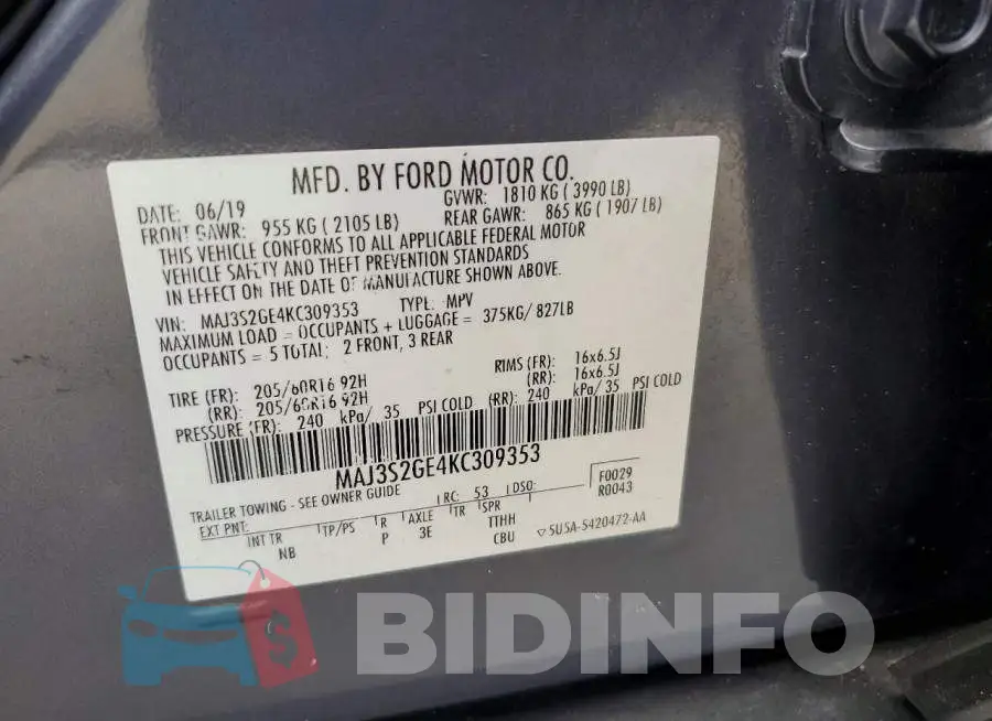 MAJ3S2GE4KC309353 Photo# 13