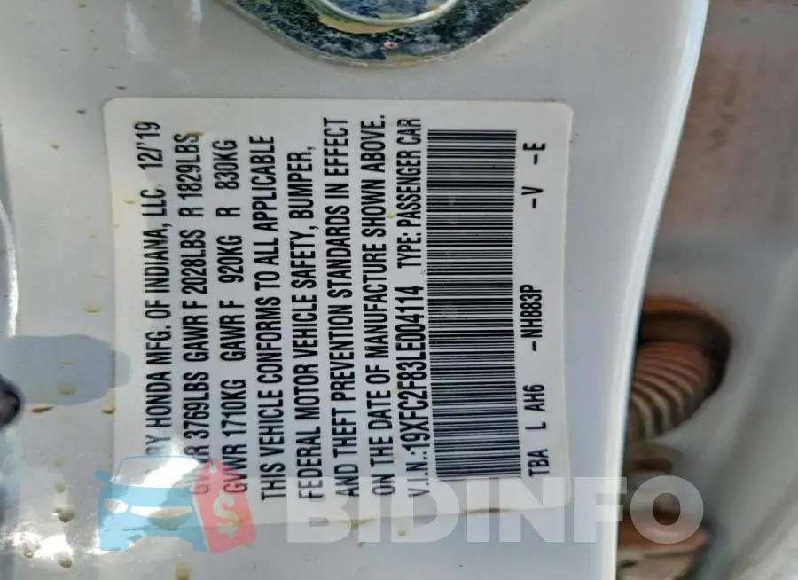 19XFC2F83LE004114 Photo# 12