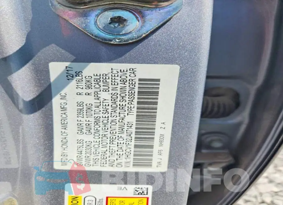 1HGCV1F32JA071431 Photo# 12