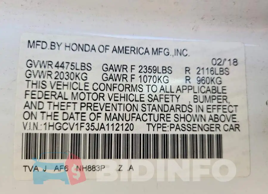 1HGCV1F35JA112120 Photo# 13