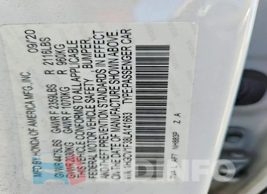 1HGCV1F38LA141663 Photo# 12