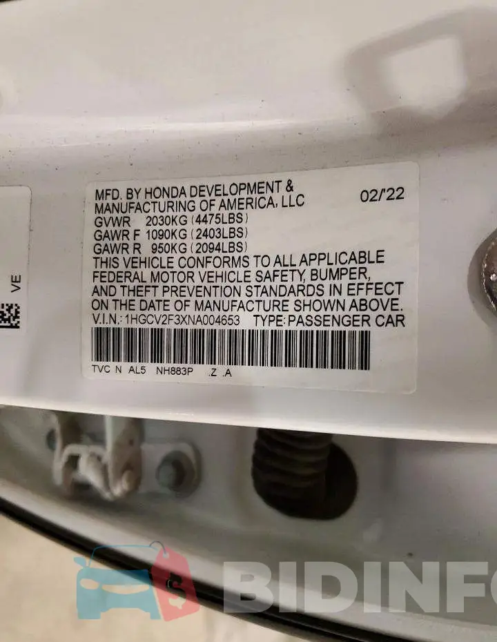 1HGCV2F3XNA004653 Photo# 12