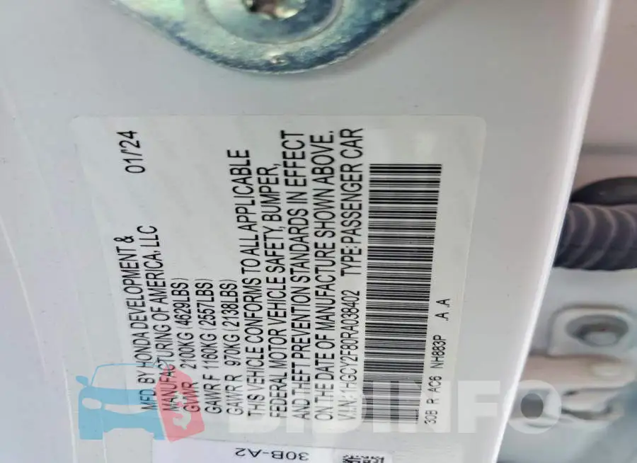 1HGCY2F80RA038402 Photo# 12