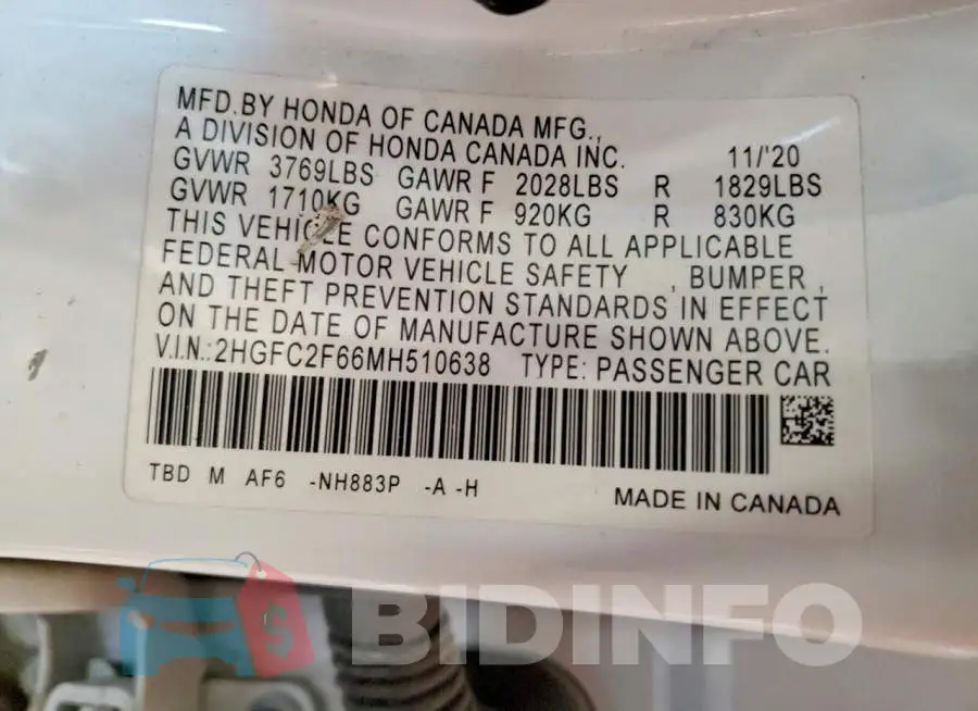 2HGFC2F66MH510638 Photo# 12