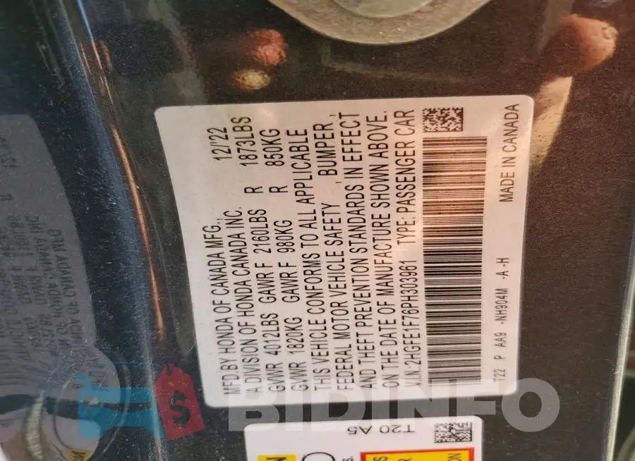 2HGFE1F76PH303961 Photo# 12