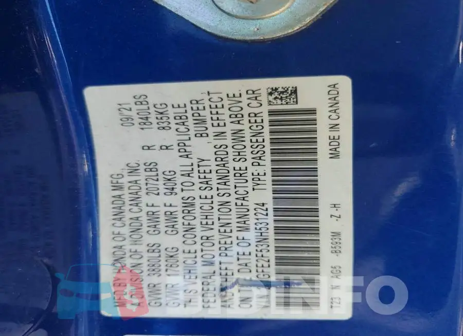 2HGFE2F53NH531224 Photo# 12