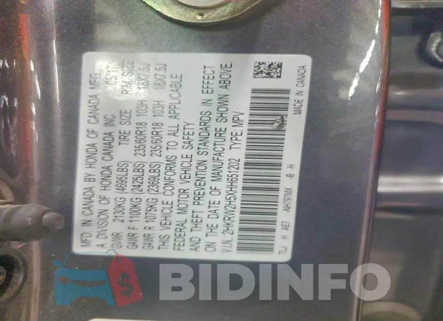 2HKRW2H5XHH651202 Photo# 13