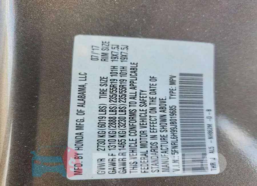 5FNRL6H99JB019685 Photo# 13