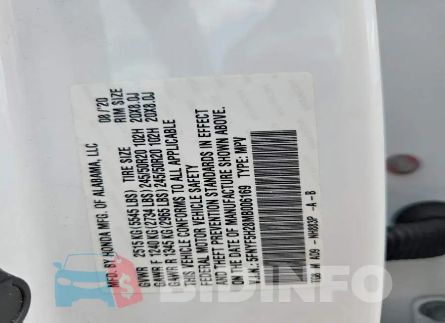 5FNYF5H28MB006169 Photo# 14