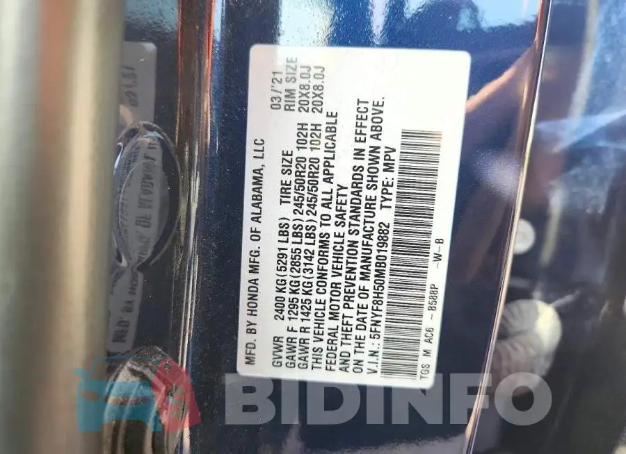 5FNYF8H50MB019882 Photo# 13