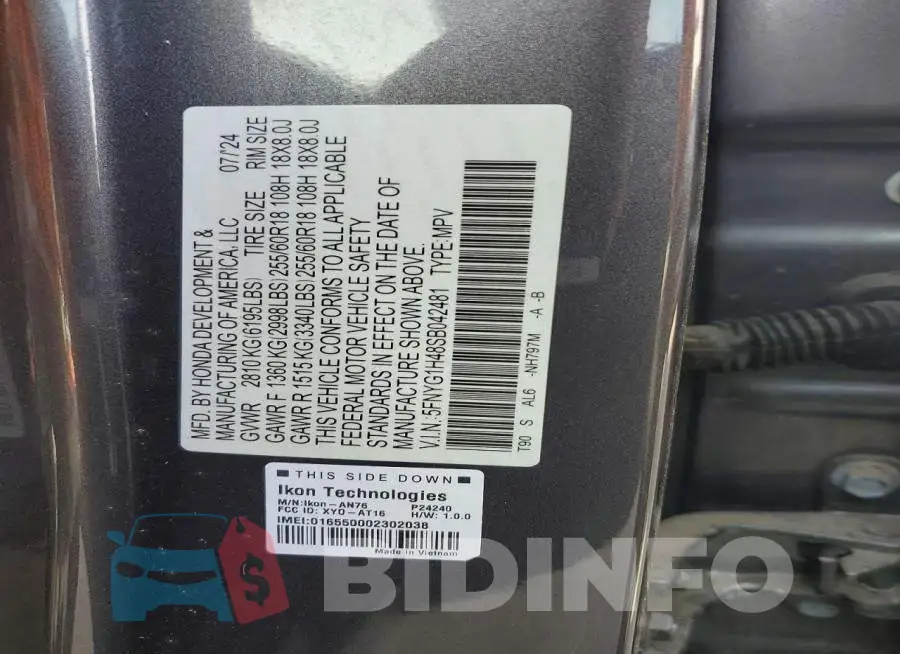 5FNYG1H48SB042481 Photo# 13
