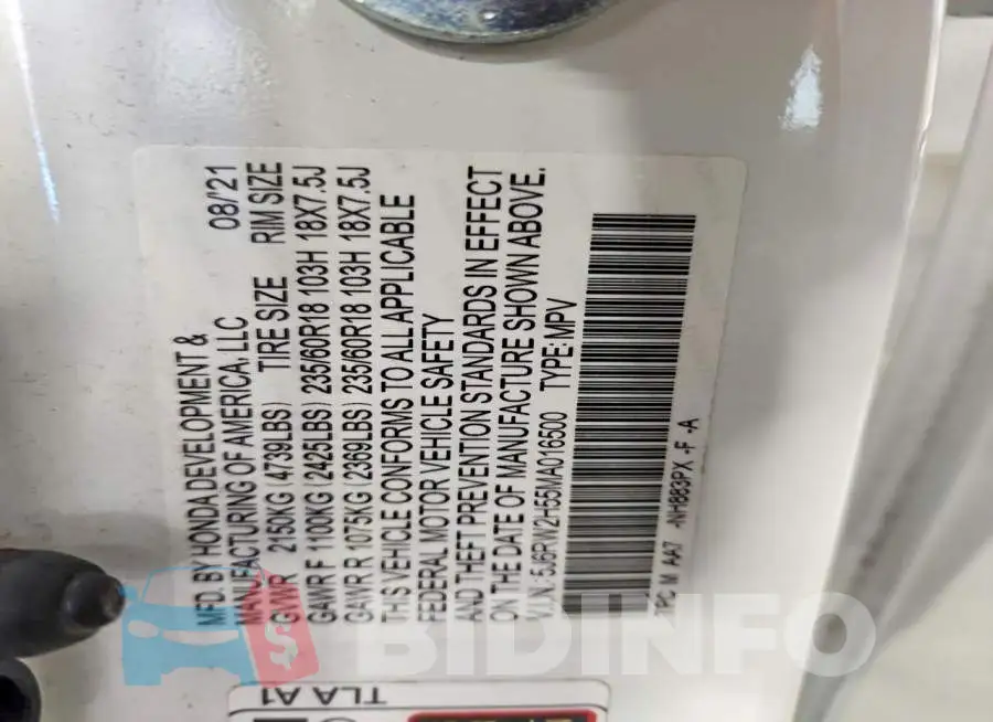 5J6RW2H55MA016500 Photo# 13