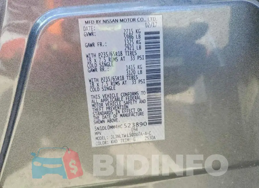 5N1DL0MM4HC523890 Photo# 12