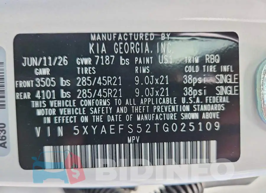 5XYAEFS52TG025109 Photo# 14