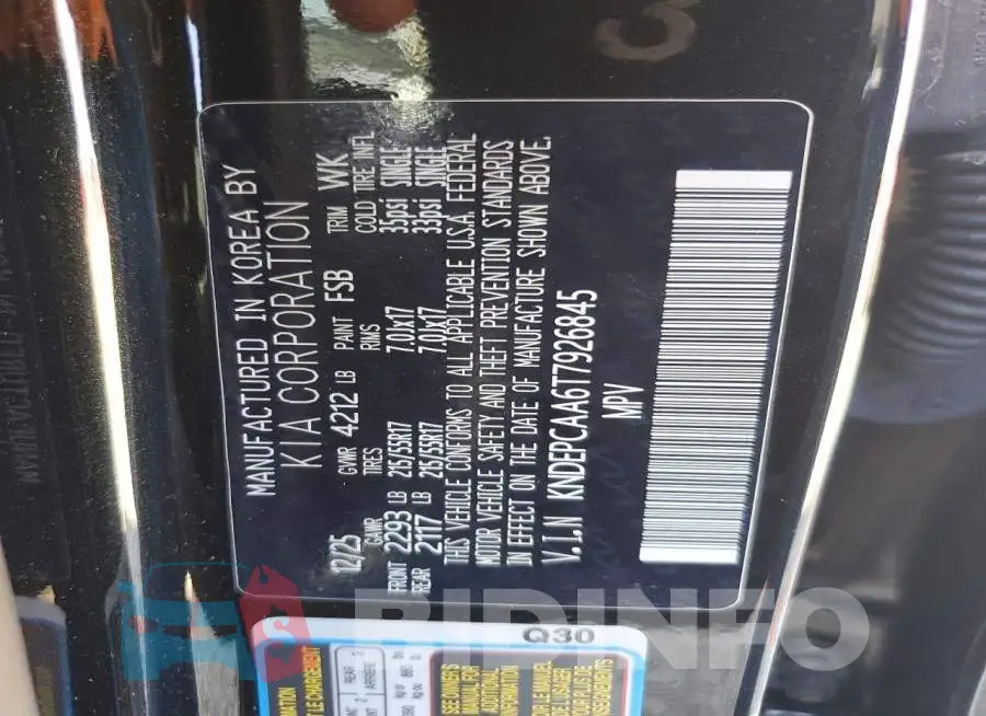 KNDEPCAA6T7926845 Photo# 13