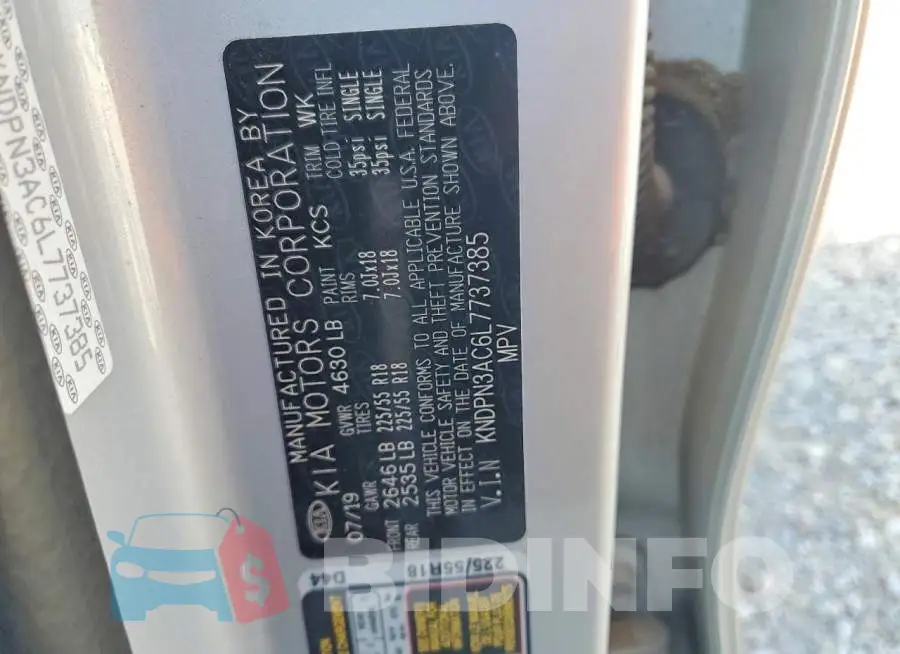 KNDPN3AC6L7737385 Photo# 13