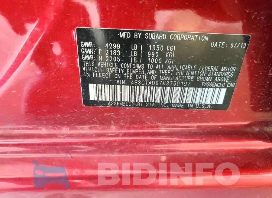 4S3GTAD67K3750197 Photo# 14
