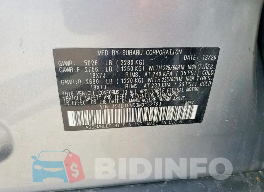 4S4BTGND3M3153721 Photo# 14
