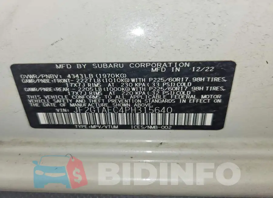 JF2GTAEC4PH315640 Photo# 13
