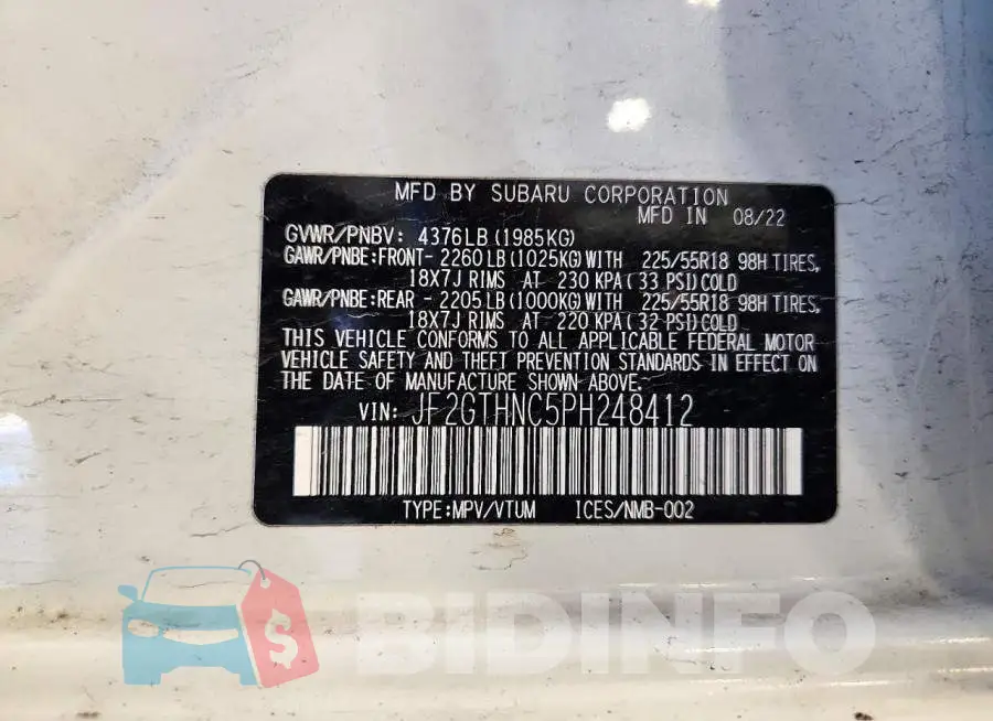 JF2GTHNC5PH248412 Photo# 13