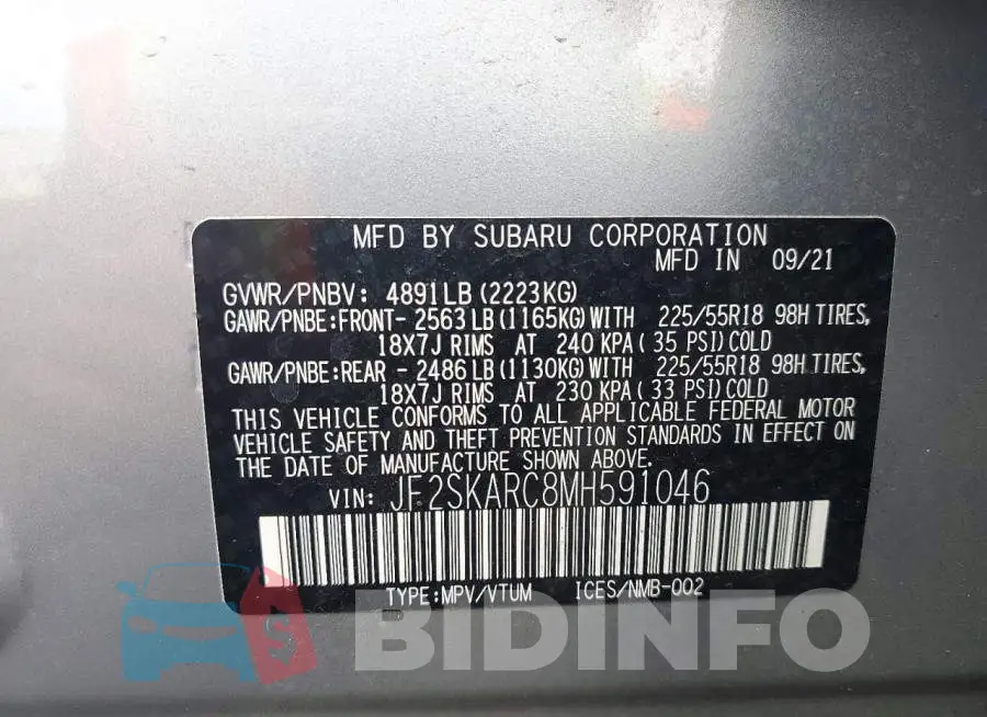 JF2SKARC8MH591046 Photo# 12
