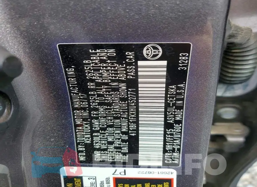 4T1BF1FKXHU452771 Photo# 12
