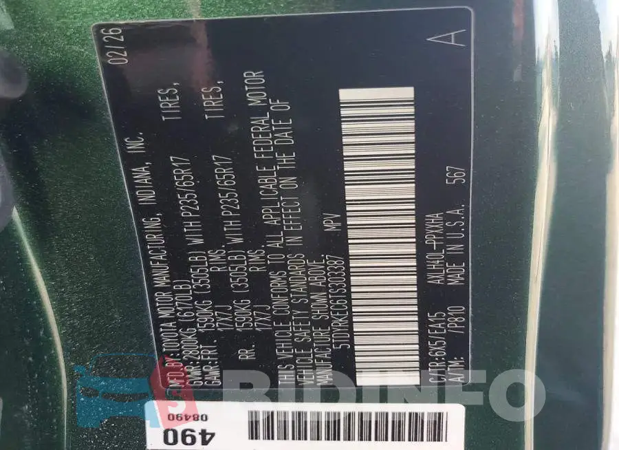 5TDYRKEC6TS303387 Photo# 14