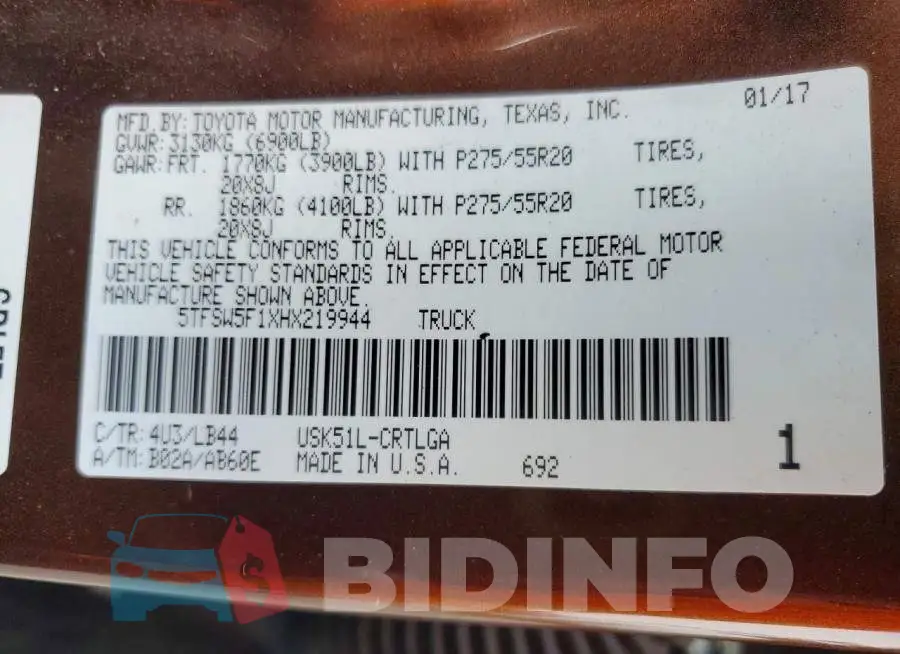 5TFSW5F1XHX219944 Photo# 12
