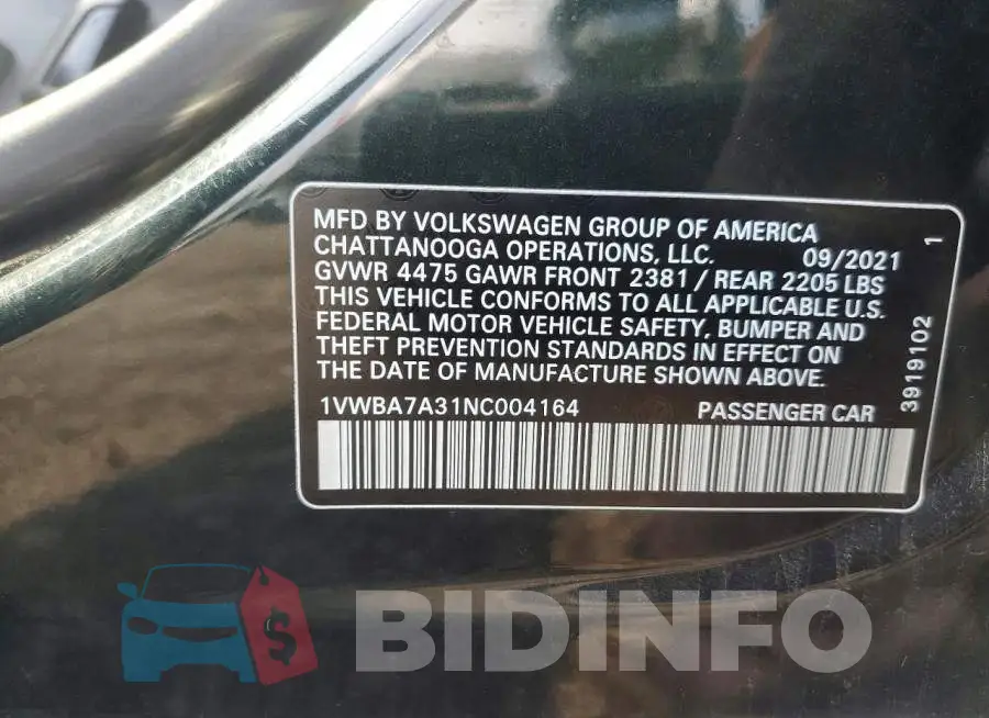1VWBA7A31NC004164 Photo# 13