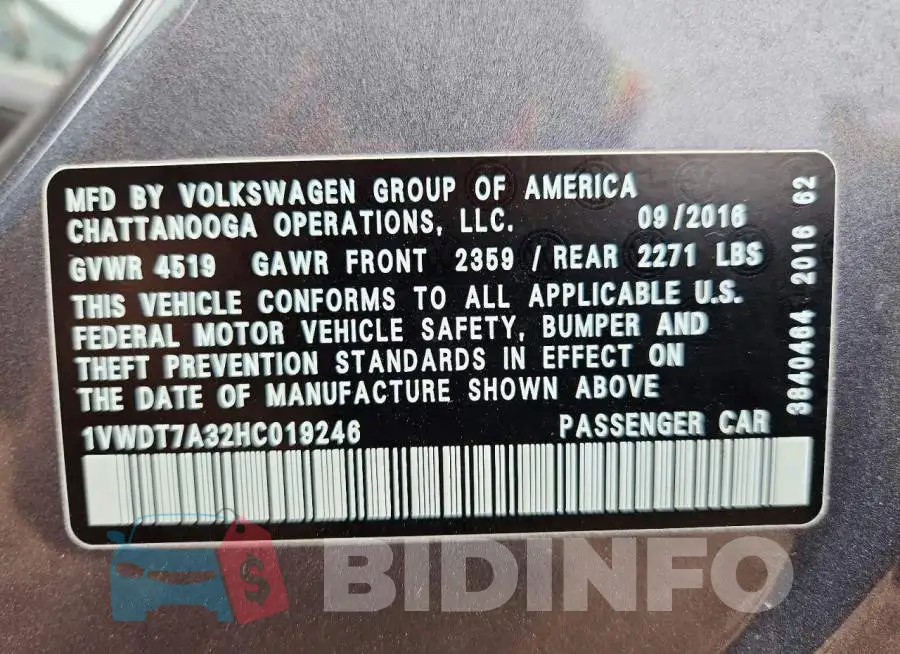 1VWDT7A32HC019246 Photo# 12