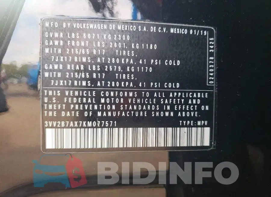 3VV2B7AX7KM077571 Photo# 12