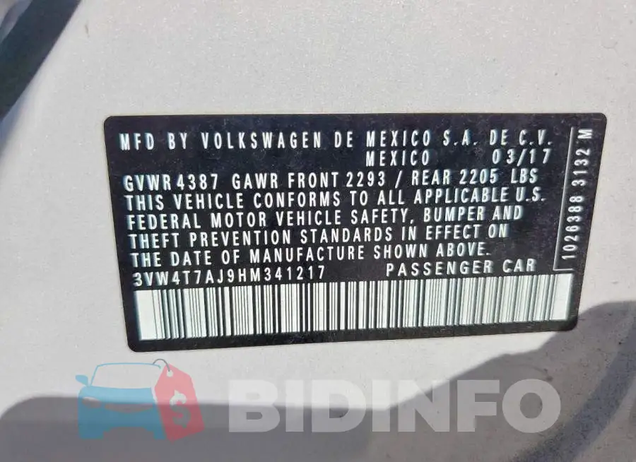 3VW4T7AJ9HM341217 Photo# 12