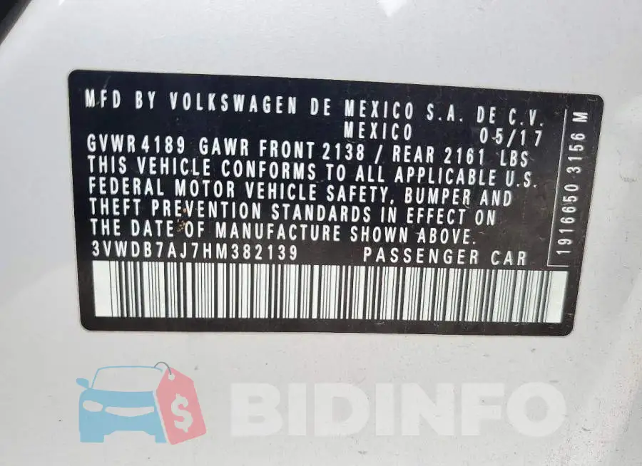 3VWDB7AJ7HM382139 Photo# 12