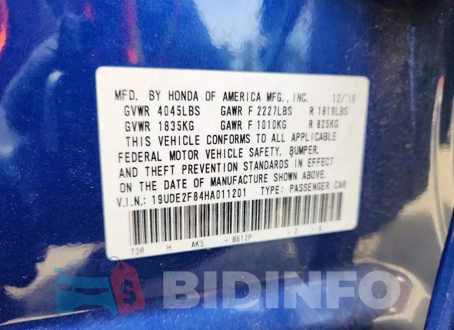 19UDE2F84HA011201 Photo# 12