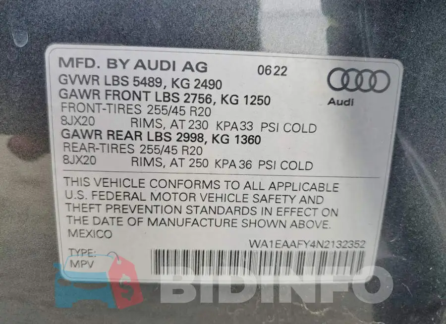 WA1EAAFY4N2132352 Photo# 14