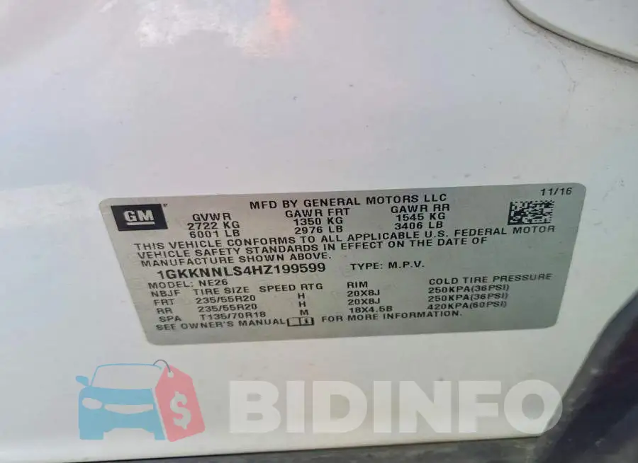1GKKNNLS4HZ199599 Photo# 14