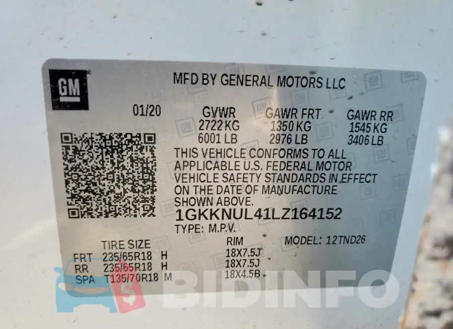 1GKKNUL41LZ164152 Photo# 14
