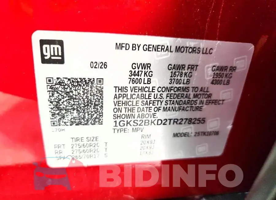 1GKS2BKD2TR278255 Photo# 13