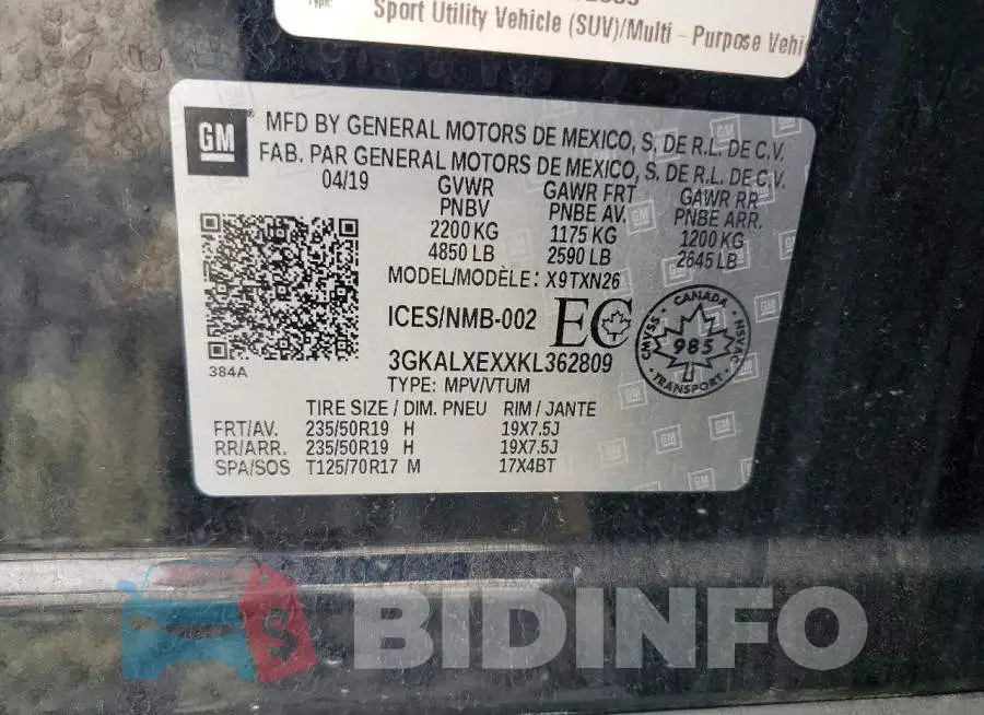 3GKALXEXXKL362809 Photo# 13
