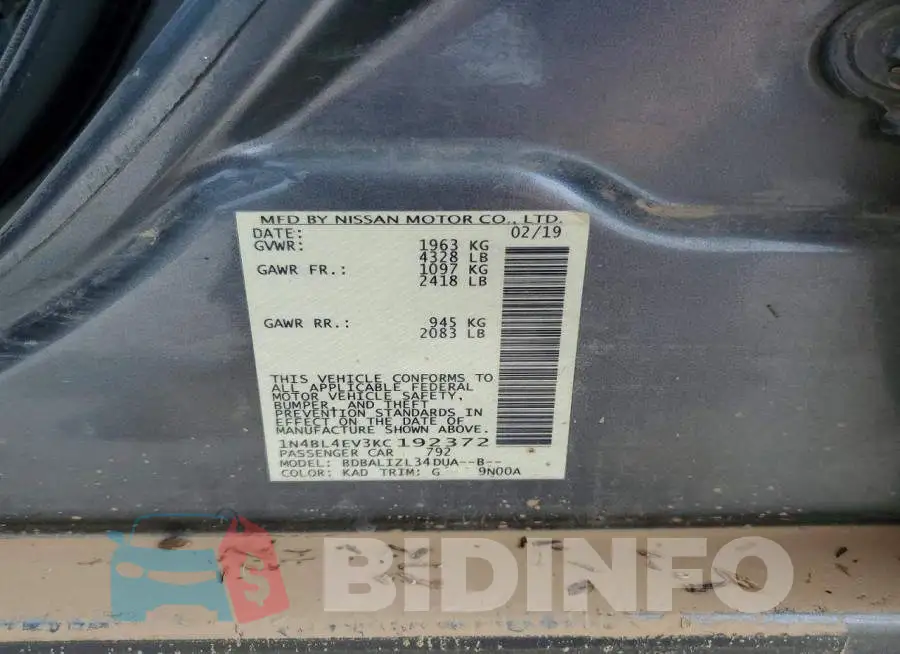 1N4BL4EV3KC192372 Photo# 12