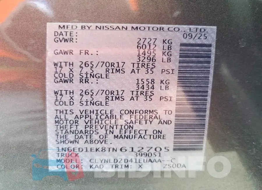 1N6ED1EK8TN612705 Photo# 13